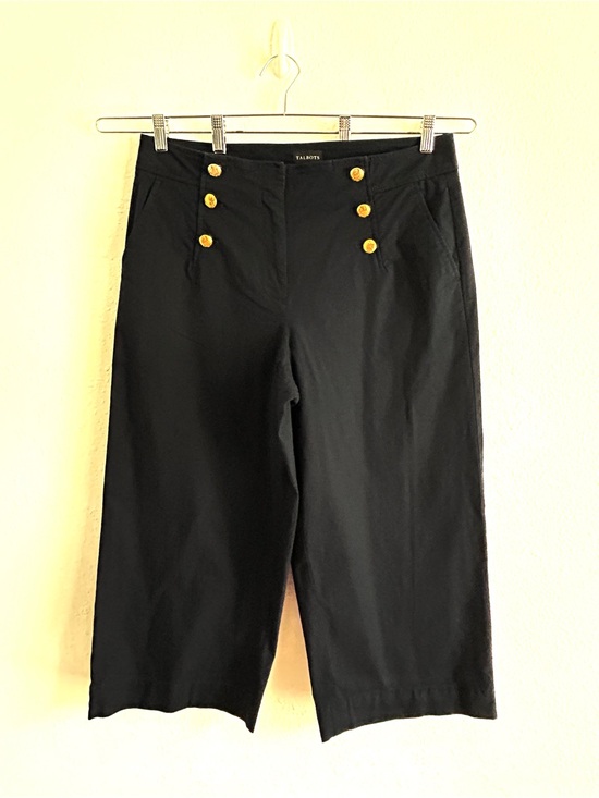 Talbots Pants - Talbots Wide Leg Cropped Pants Size 14 Navy Blue Nautical Gold Buttons Preppy